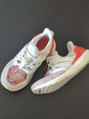 adidas White and Coral Multicolor Knit Sneakers